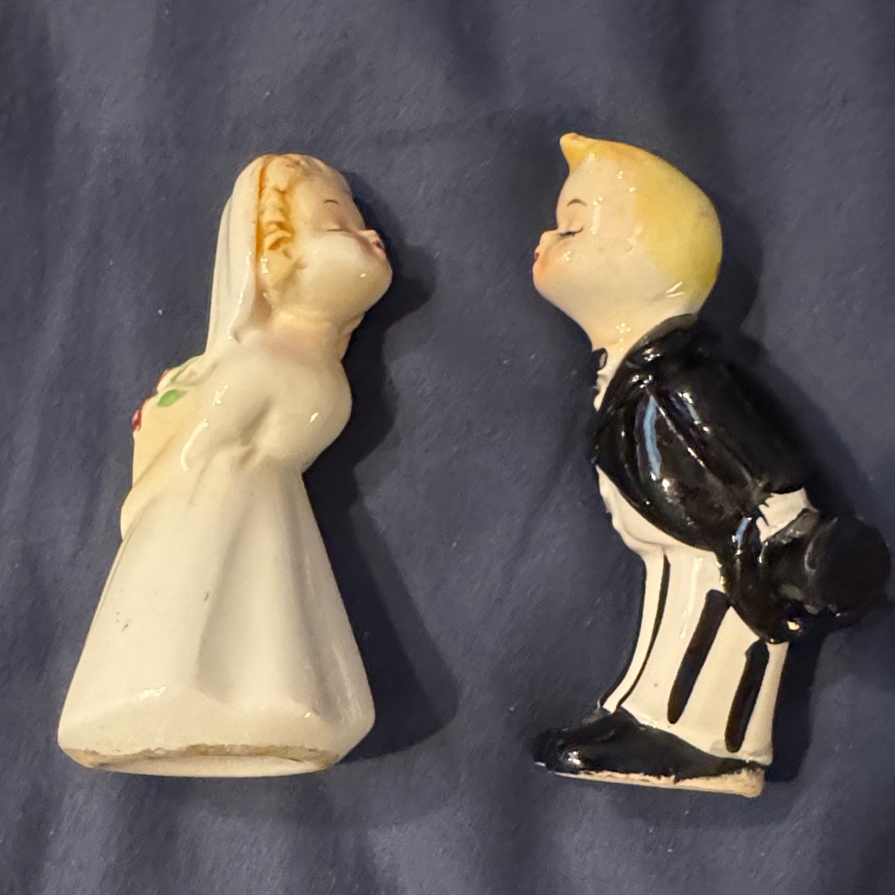Charming Bride and Groom - White and Black Napco 1950’s cake toppers